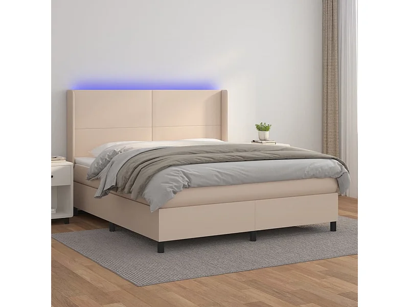 Ensemble complet boxspring - 160x200 cm + sommier à lattes de lit+ matelas LED Cappuccino SRGW22121