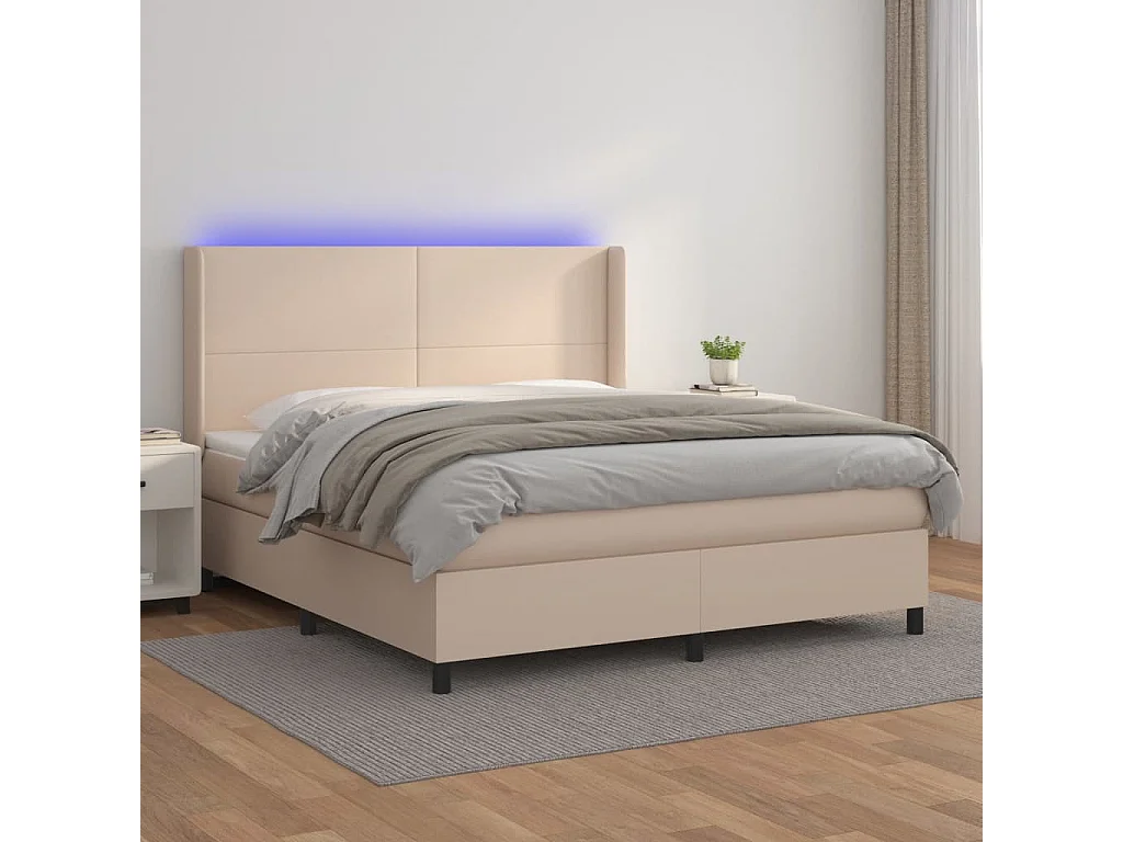 Ensemble complet boxspring - 160x200 cm + sommier à lattes de lit+ matelas LED Cappuccino SRGW22121