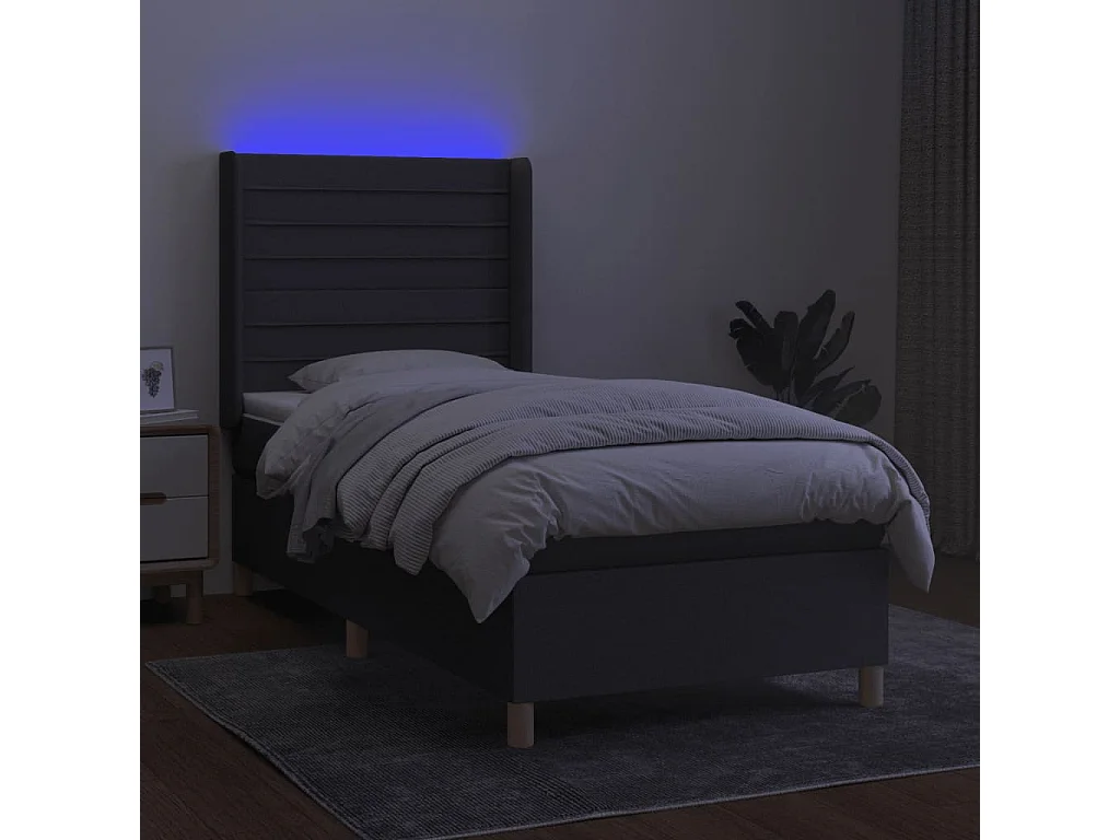 Conjunto Boxspring - 80x200 cm + Somieres + colchón + luces LED tela gris oscuro ES42768