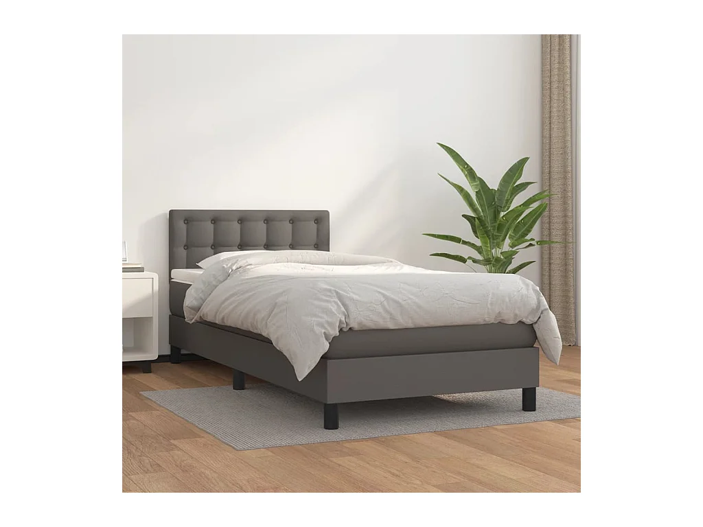 Ensemble complet boxspring - 90x200 cm + sommier tapissier + matelas Gris Similicuir SRGW88334