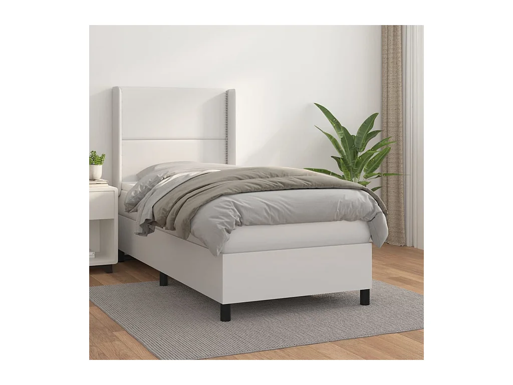 Cama continental com molas+ colchão 80x200 cm couro artificial branco PT962897