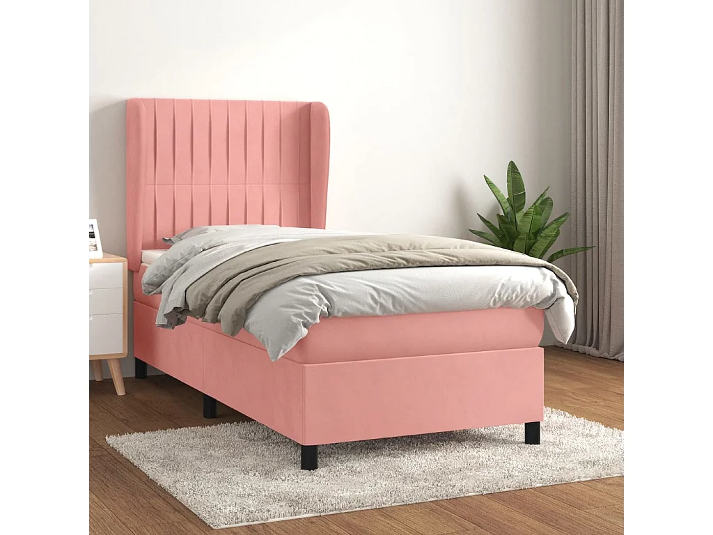 Lit-90x190 cm avec sommier tapissier + matelas Rose Velours SRGW25284
