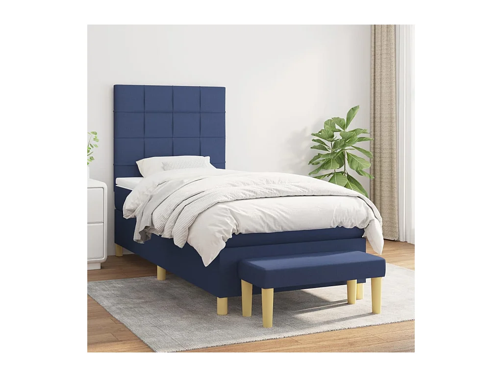 Cama continental com molas+ colchão 80x200 cm tecido azul PT139939
