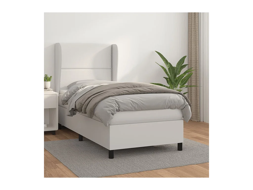 Cama continental com molas+ colchão 80x200 cm couro artificial branco PT622205