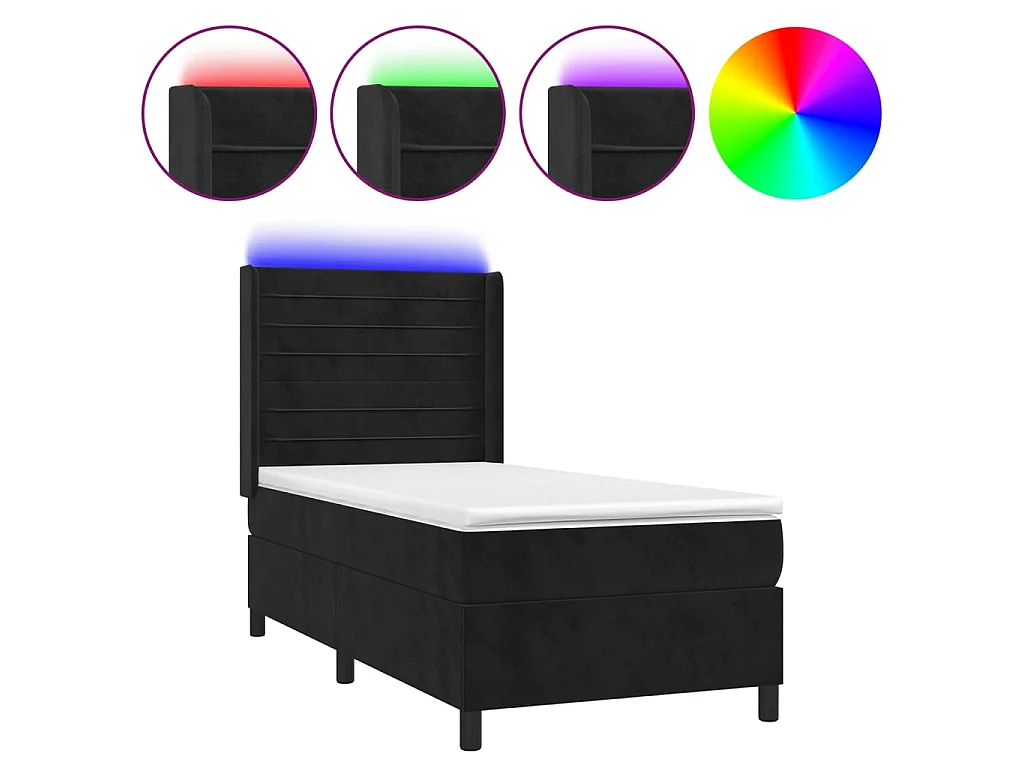 Ensemble complet boxspring - 100x200 cm + sommier à lattes de lit+ matelas + LED Noir Velours SRGW95880