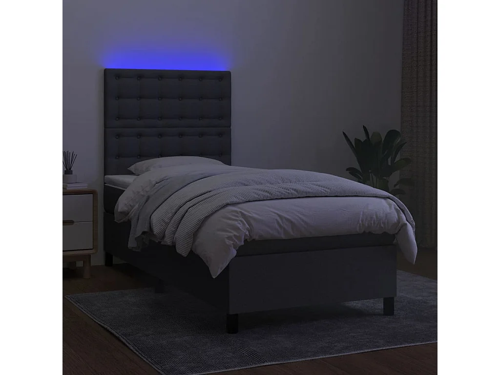 Cama continental c/ colchão e LED 80x200 cm tecido cinza-escuro PT207488