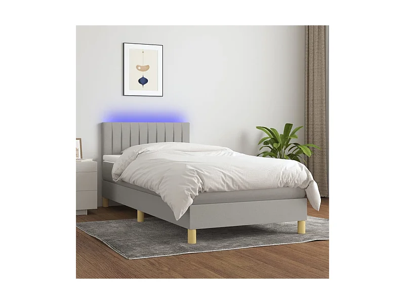 Ensemble complet boxspring - 80x200 cm + sommier à lattes de lit + matelas + LED Gris clair SRGW68311