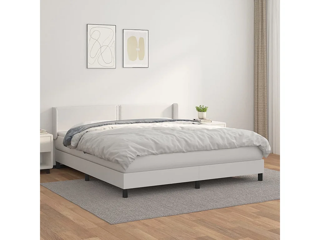 Ensemble complet boxspring - 160x200 cm + sommier tapissier + matelas Blanc Similicuir SRGW65864