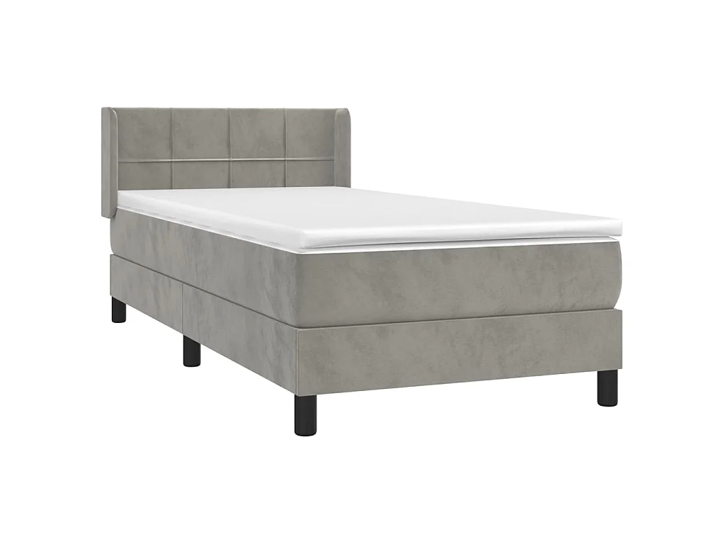Cama continental com molas+ colchão 90x190 cm veludo cinza-claro PT156936
