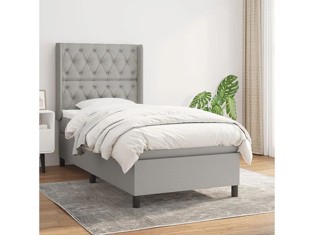 Cama continental com molas+ colchão 80x200 cm tecido cinza-claro PT294335