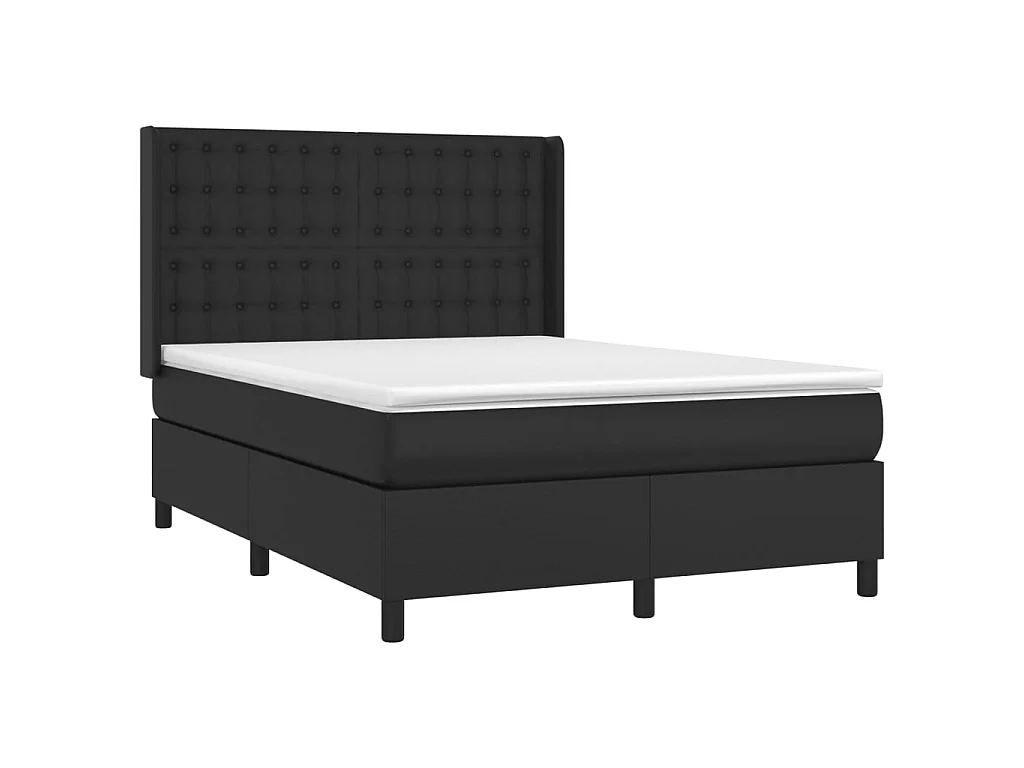 Ensemble complet boxspring - 140x190 cm + sommier à lattes de lit+ matelas LED Noir Similicuir SRGW46097