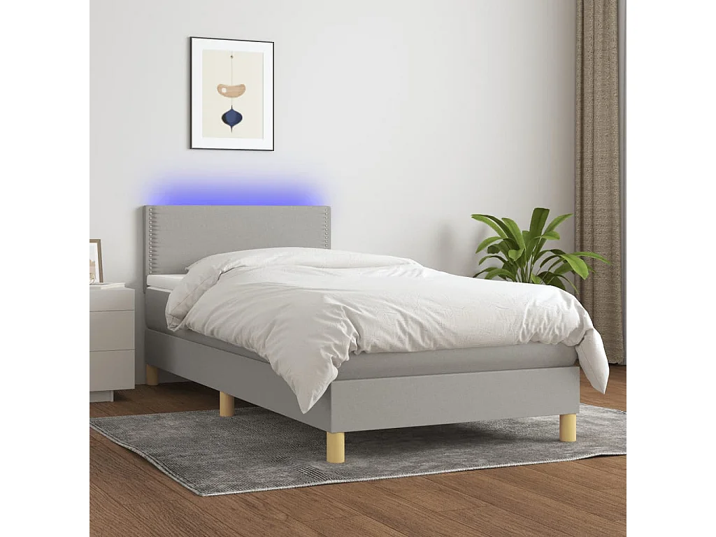 Cama continental c/ colchão e LED 100x200 cm tecido cinza-claro PT233655