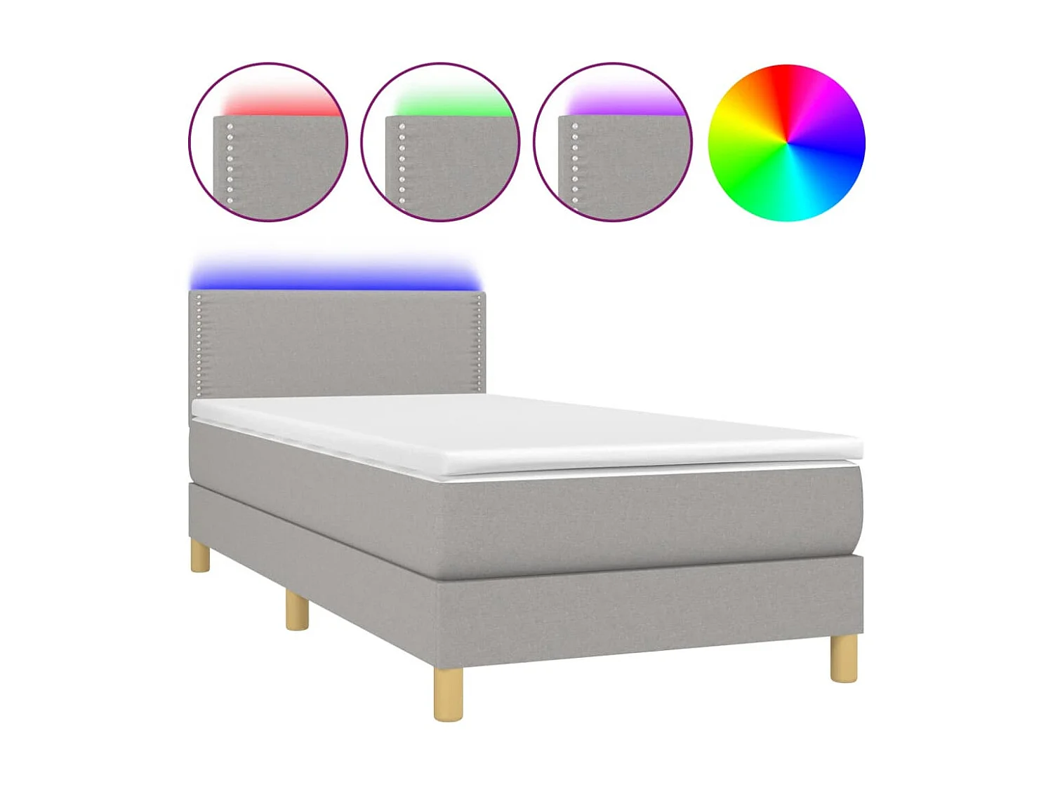 Cama continental c/ colchão e LED 100x200 cm tecido cinza-claro PT233655