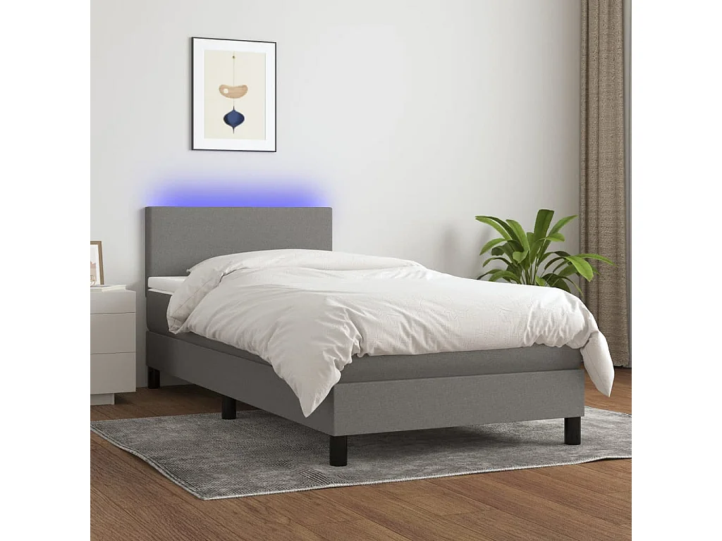 Ensemble complet boxspring - 80x200 cm + sommier à lattes de lit + matelas + LED Gris foncé SRGW36798
