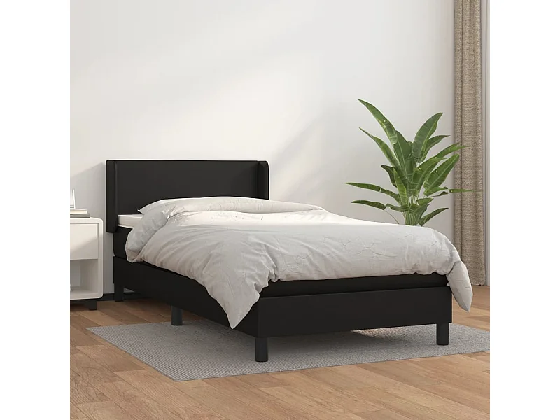 Cama continental com molas+ colchão 90x190 cm couro artificial preto PT274425