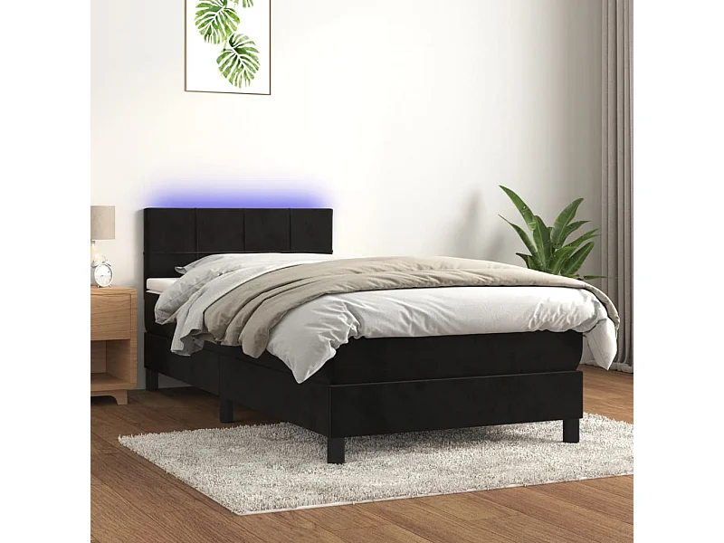 Conjunto Boxspring - 90x190 cm + Somieres + colchón + LED terciopelo negro ES44348