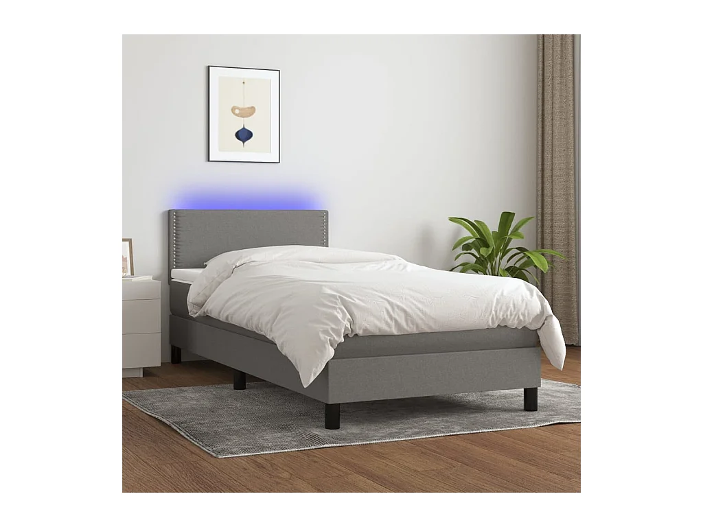 Conjunto Boxspring - 100x200 cm + Somieres + colchón + luces LED tela gris oscuro ES42934