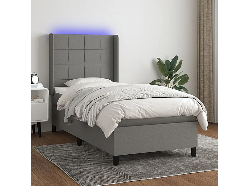 LED-Boxspringbett mit Matratze,Bett für Schlafzimmer Dunkelgrau 100x200 cm Stoff -CFW80028