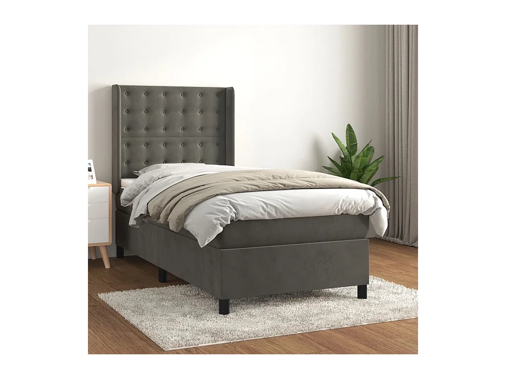 Conjunto Boxspring - 80x200 cm + Somieres + colchón terciopelo gris oscuro ES36063