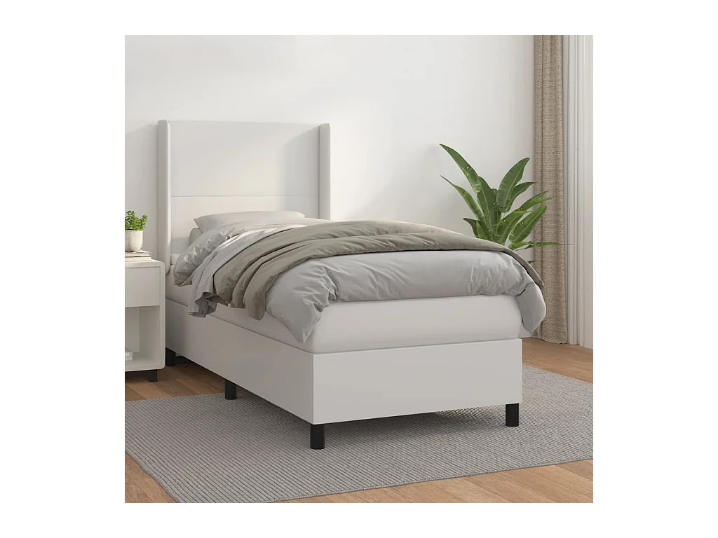 Conjunto Boxspring - 80x200 cm + Somieres + colchón cuero sintético blanco ES41573
