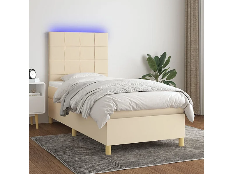 Cama continental c/ colchão e LED 100x200 cm tecido cor creme PT964206