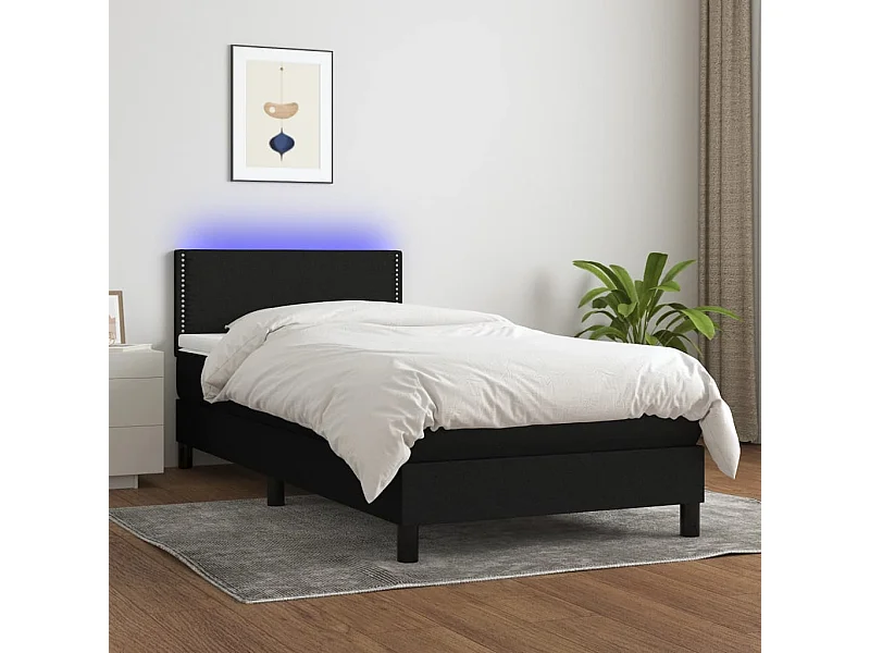 Ensemble complet boxspring - 80x200 cm + sommier à lattes de lit + matelas + LED Noir Tissu SRGW48884
