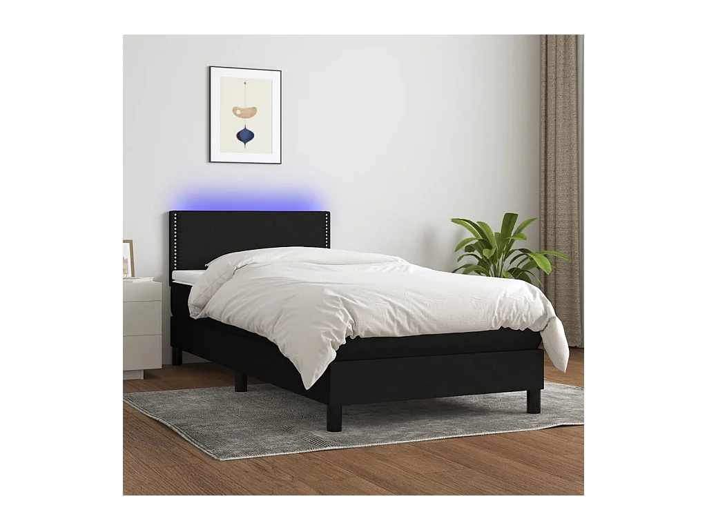 Ensemble complet boxspring - 80x200 cm + sommier à lattes de lit + matelas + LED Noir Tissu SRGW48884