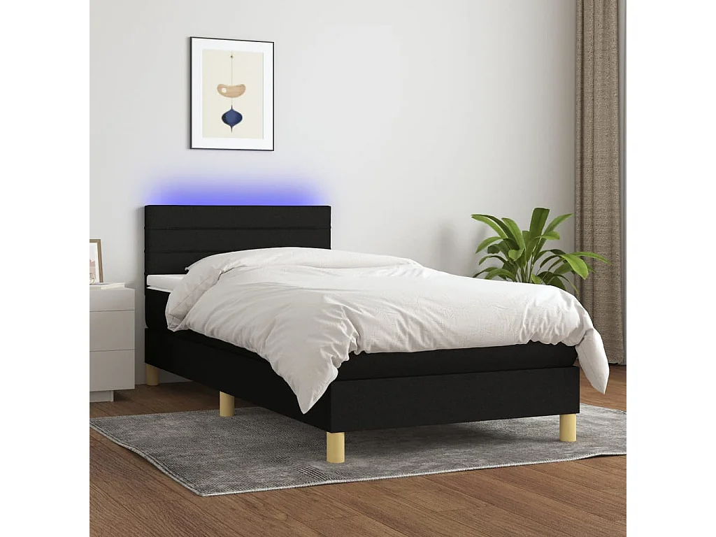 Conjunto Boxspring - 90x200 cm + Somieres + colchón LED tela negro ES43414