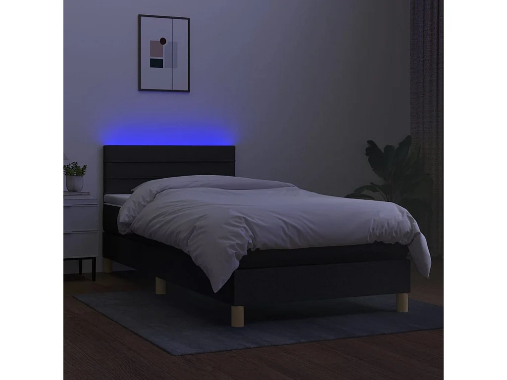 Conjunto Boxspring - 90x200 cm + Somieres + colchón LED tela negro ES43414