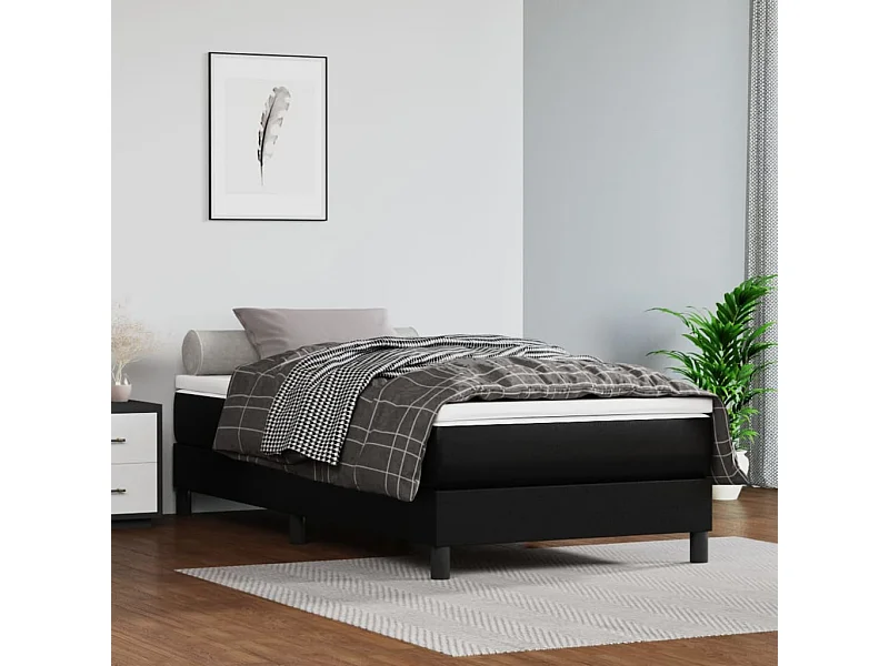 Cama continental com molas+ colchão 90x190 cm couro artificial preto PT523828