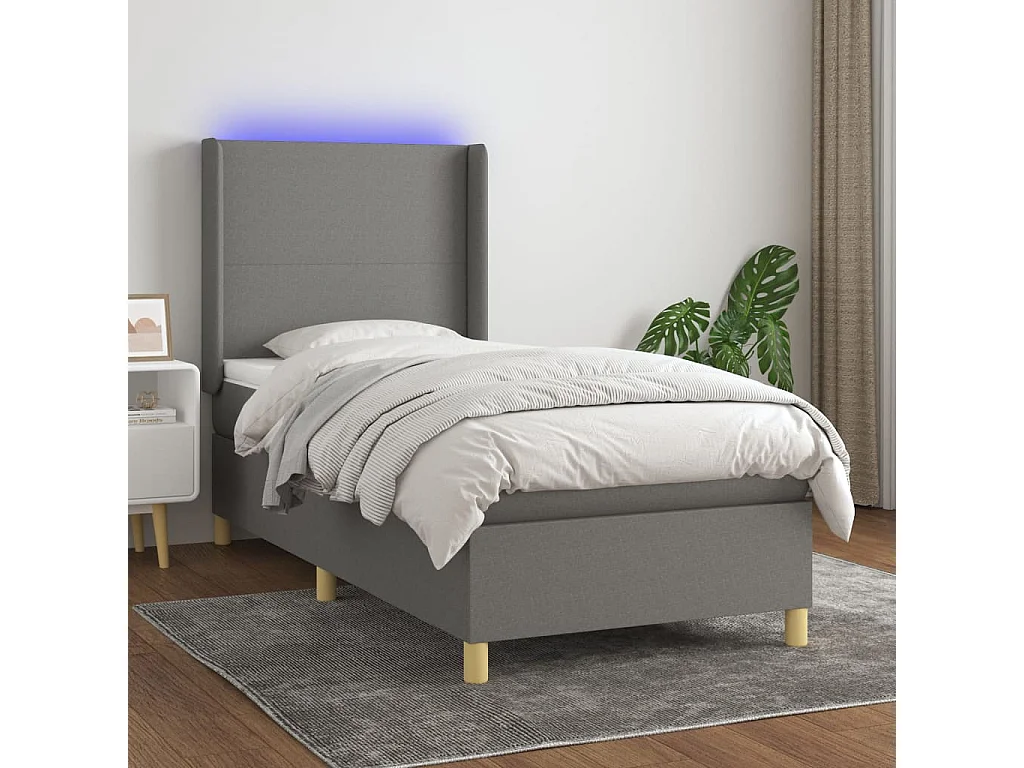 Conjunto Boxspring - 90x190 cm + Somieres + colchón + luces LED tela gris oscuro ES43498