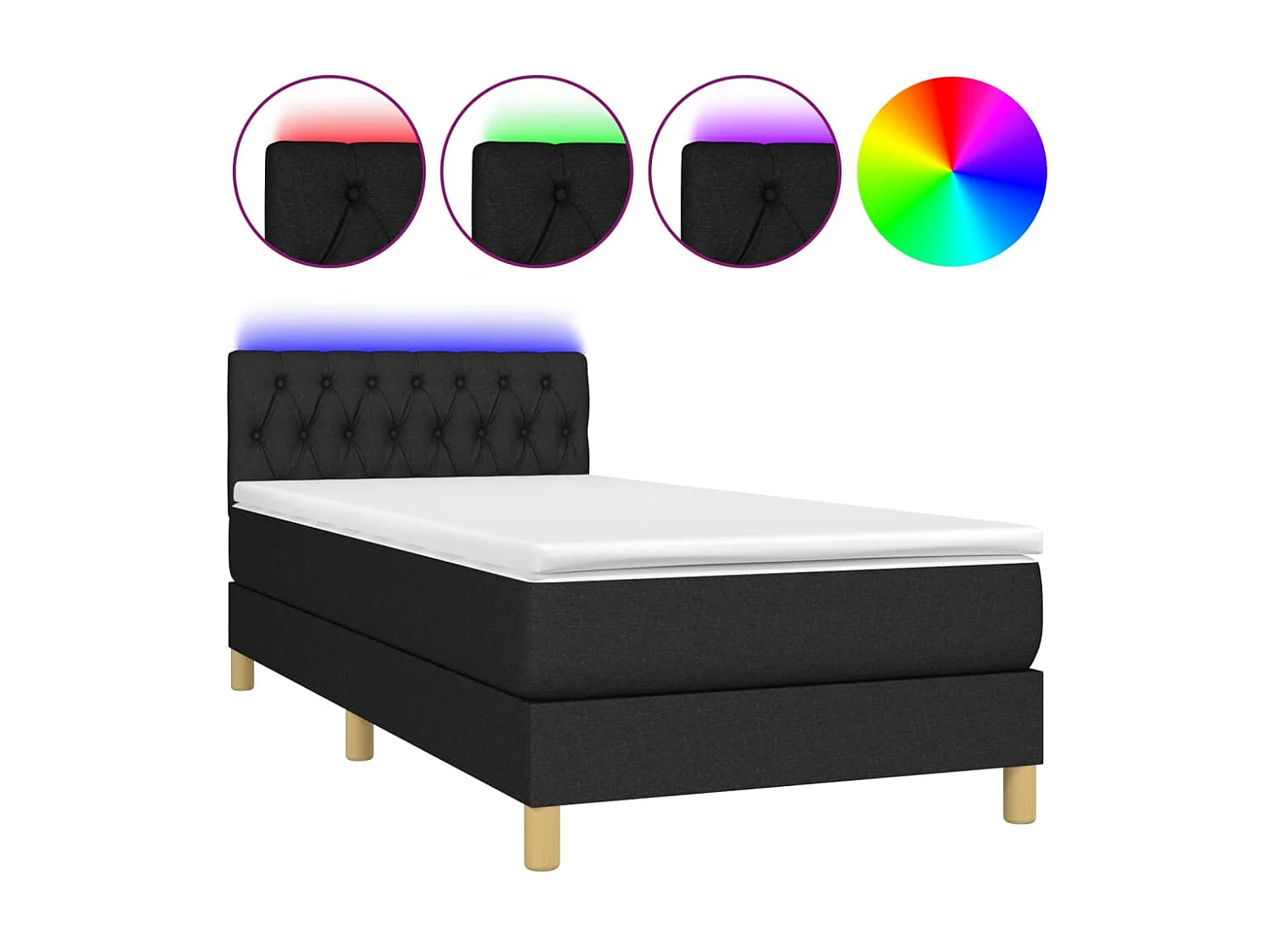 Conjunto Boxspring - 90x190 cm + Somieres + colchón + LED tela negro ES43671