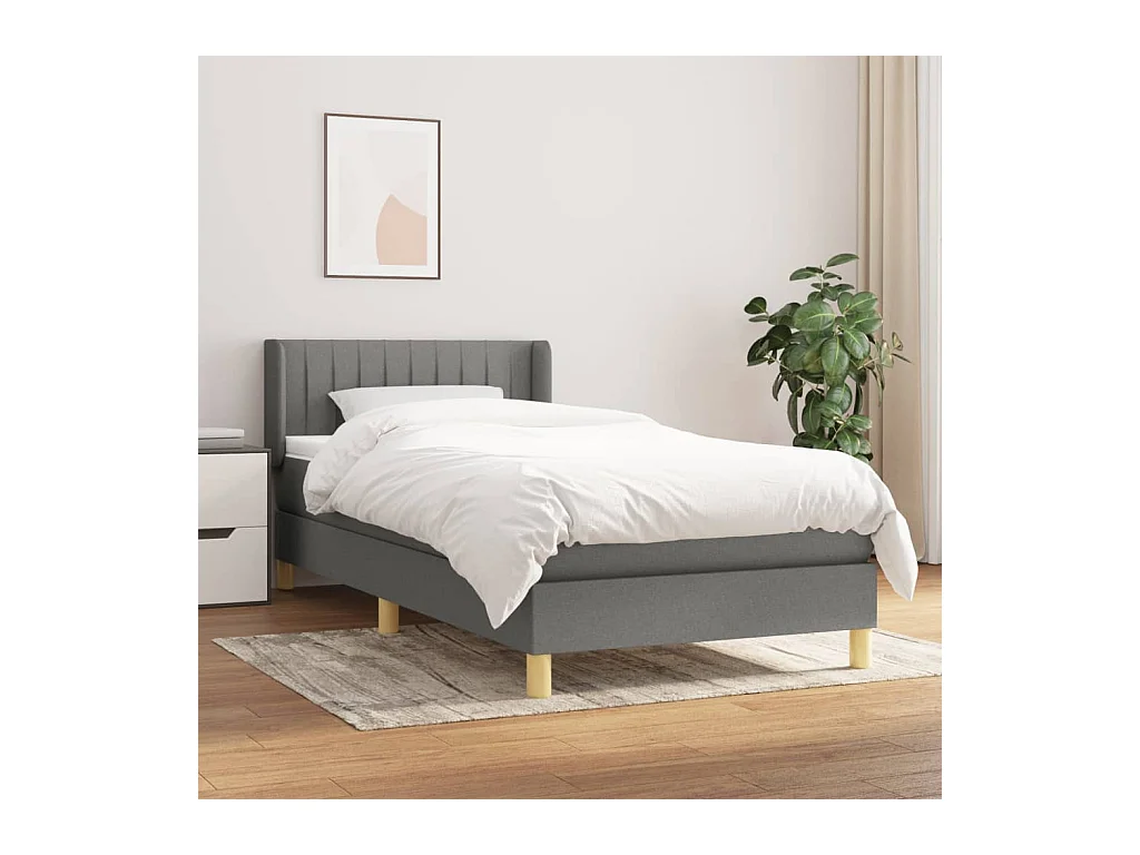 Conjunto Boxspring - 90x200 cm + Somieres + colchón tela gris oscuro ES36277