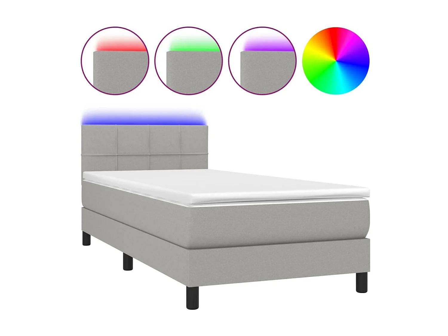 Cama continental c/ colchão e LED 90x200 cm tecido cinza-claro PT681290