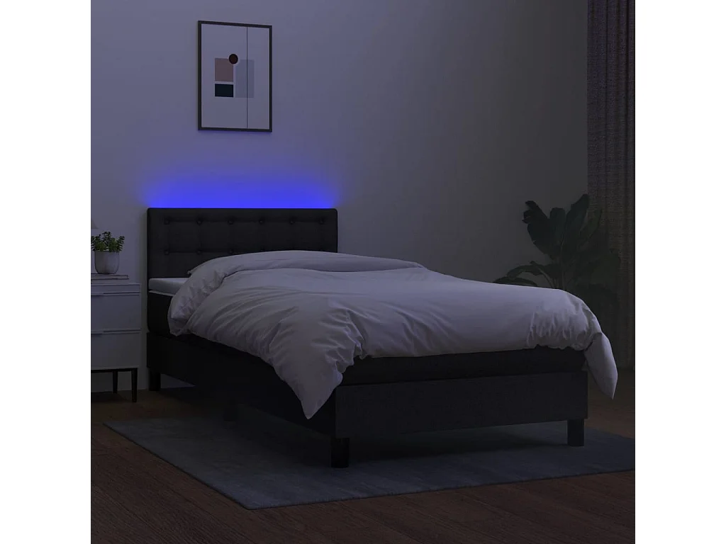 Cama continental c/ colchão e LED 100x200 cm tecido preto PT369188