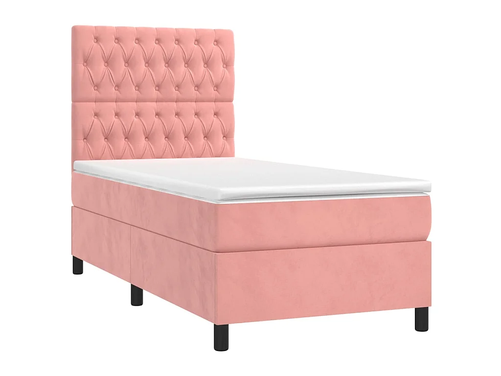 LED-Boxspringbett mit Matratze,Bett für Schlafzimmer Rosa 90x190 cm Samt -CFW41837