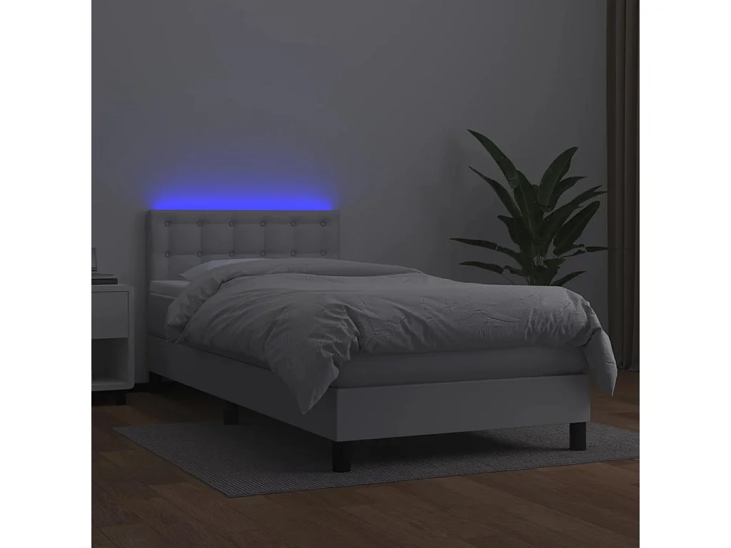 Boxspring met matras en LED kunstleer wit 90x200 cm NL31227