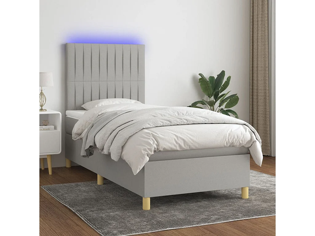 Conjunto Boxspring - 90x190 cm + Somieres + colchón + luces LED tela gris claro ES43749