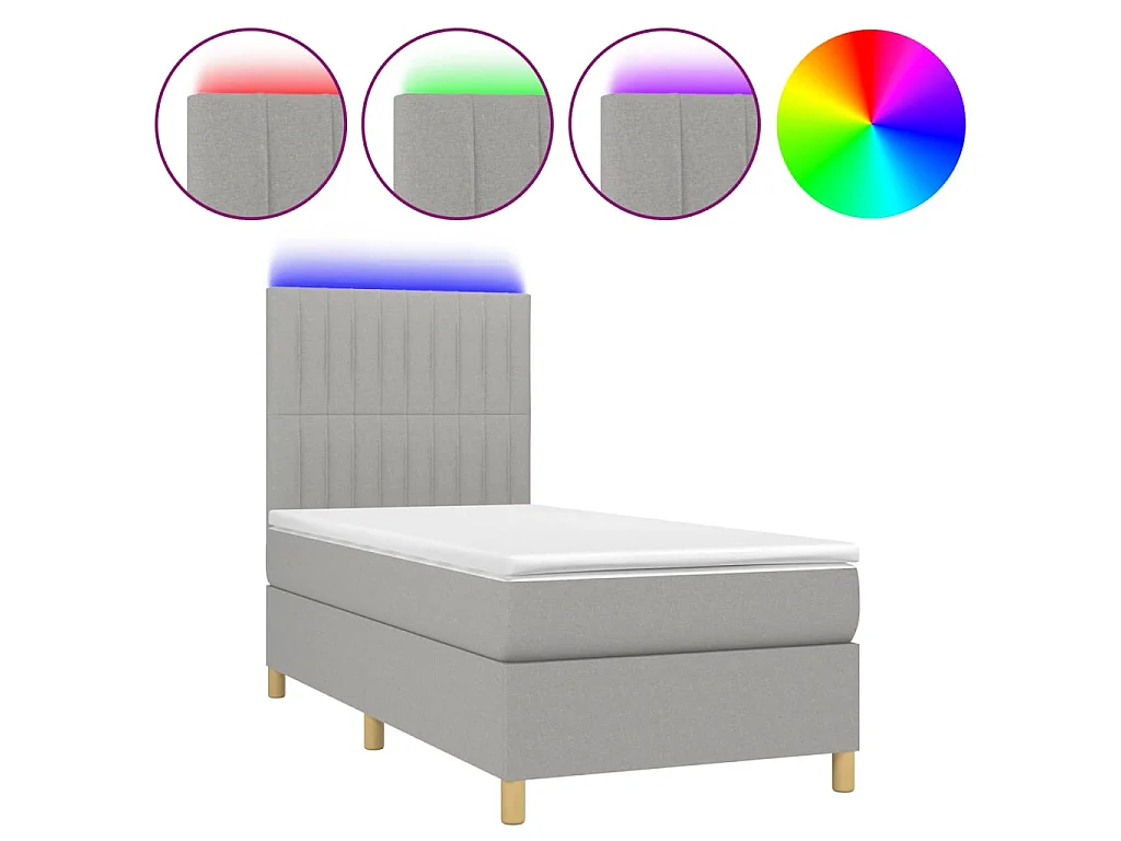 Conjunto Boxspring - 90x190 cm + Somieres + colchón + luces LED tela gris claro ES43749