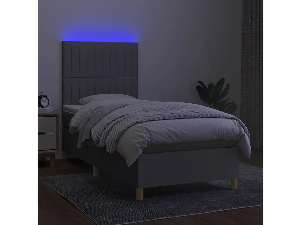 Conjunto Boxspring - 90x190 cm + Somieres + colchón + luces LED tela gris claro ES43749