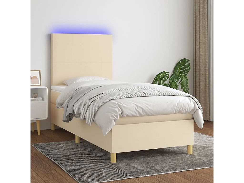 Cama continental c/ colchão e LED 90x200 cm tecido cor creme PT508953