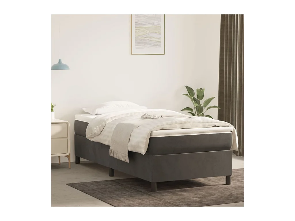 Ensemble complet boxspring - 80x200 cm + sommier tapissier + matelas Gris foncé Velours SRGW75005