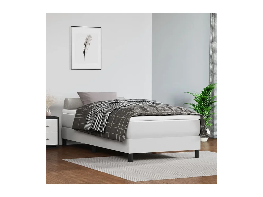 Ensemble complet boxspring - 90x200 cm + sommier tapissier + matelas Blanc Similicuir SRGW91986