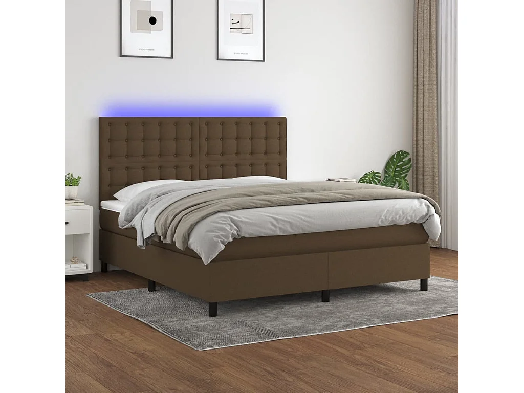 Ensemble complet boxspring - 180x200 cm + sommier à lattes de lit+ matelas + LED Marron foncé SRGW64373
