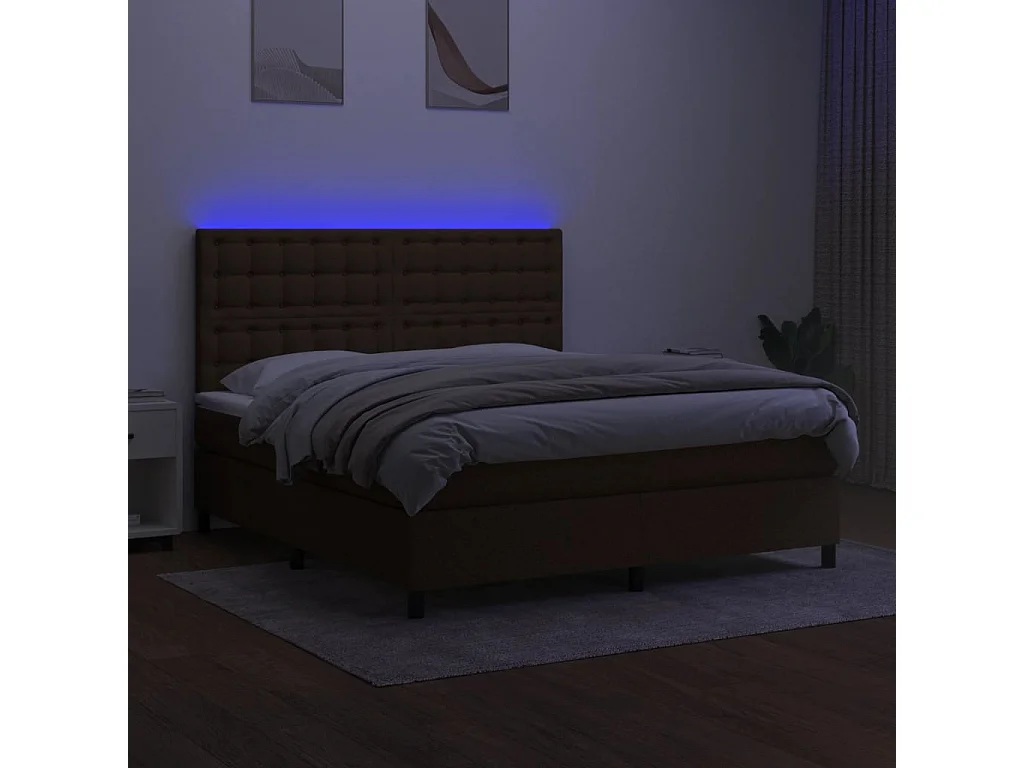 Ensemble complet boxspring - 180x200 cm + sommier à lattes de lit+ matelas + LED Marron foncé SRGW64373
