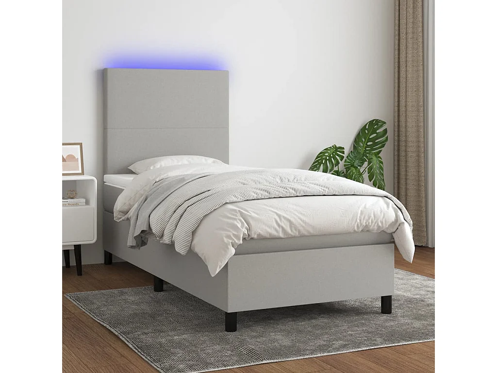 LED-Boxspringbett mit Matratze,Bett für Schlafzimmer Hellgrau 90x200 cm Stoff -CFW60691