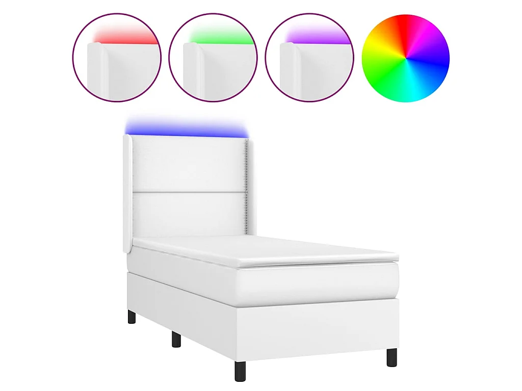 Cama continental c/ colchão/LED 80x200cm couro artificial branco PT418222