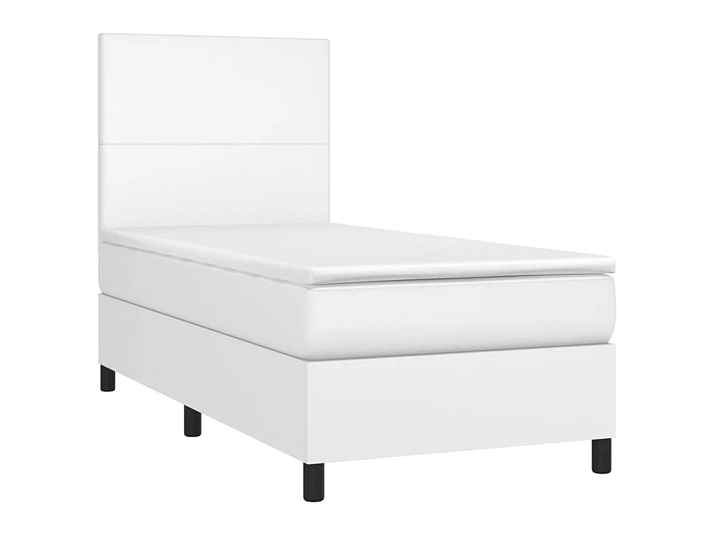 Cama continental c/ colchão/LED 90x190cm couro artificial branco PT324572