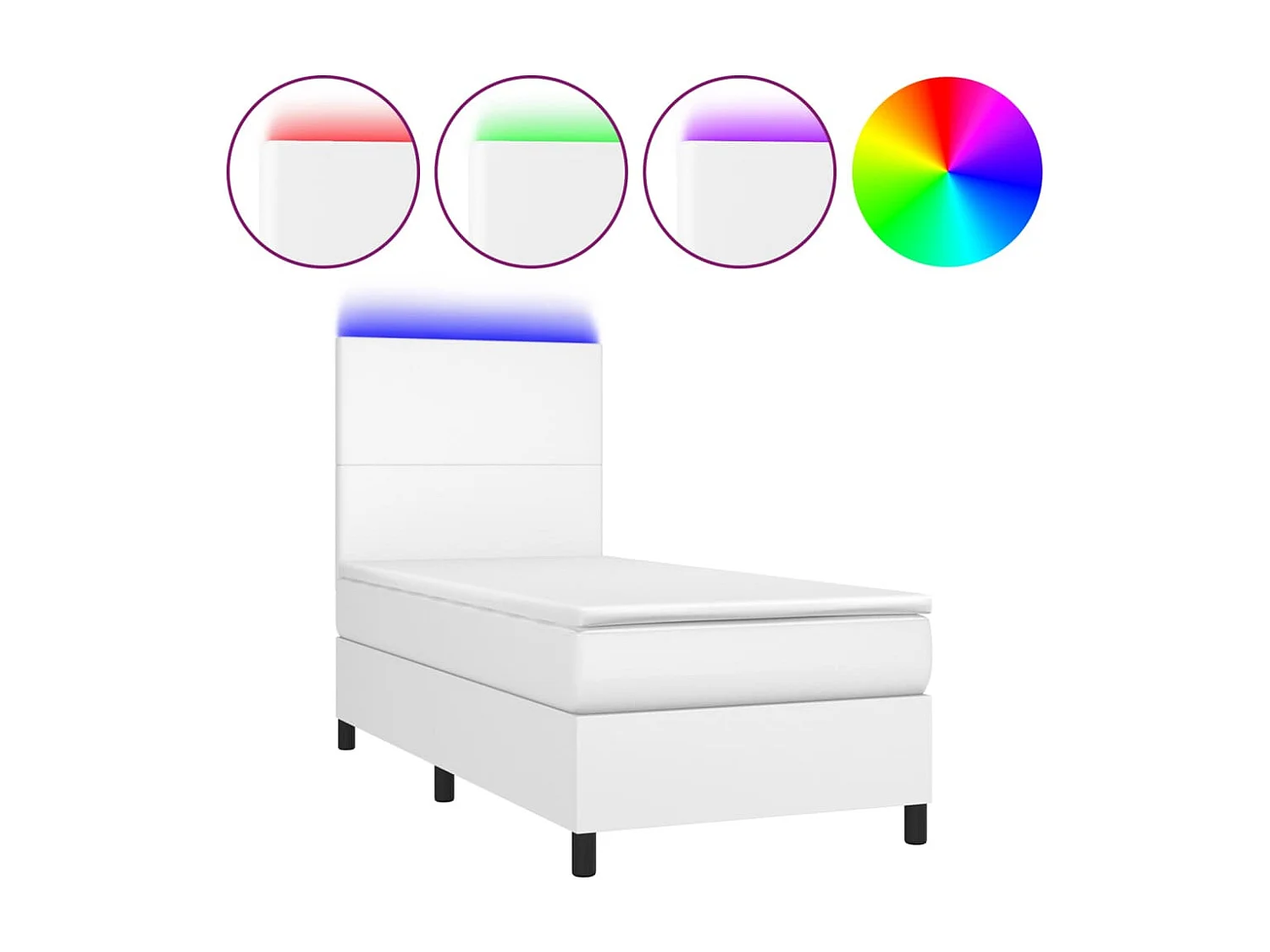 Cama continental c/ colchão/LED 90x200cm couro artificial branco PT434324