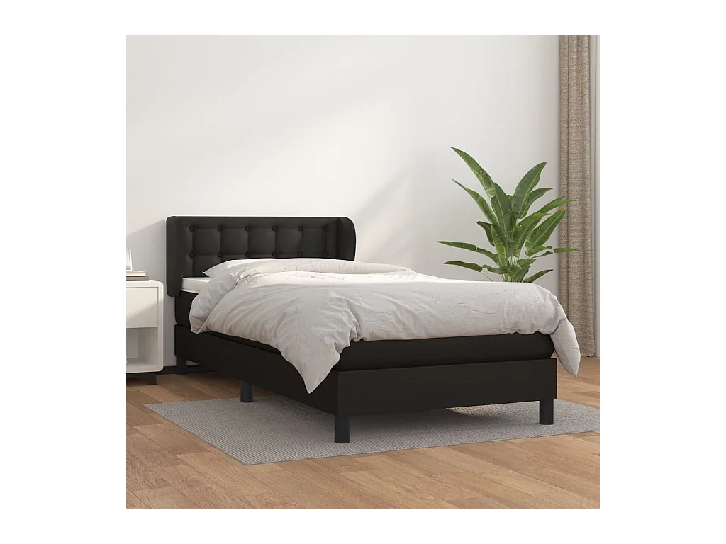 Ensemble complet boxspring - 90x190 cm + sommier tapissier + matelas Noir Similicuir SRGW47505